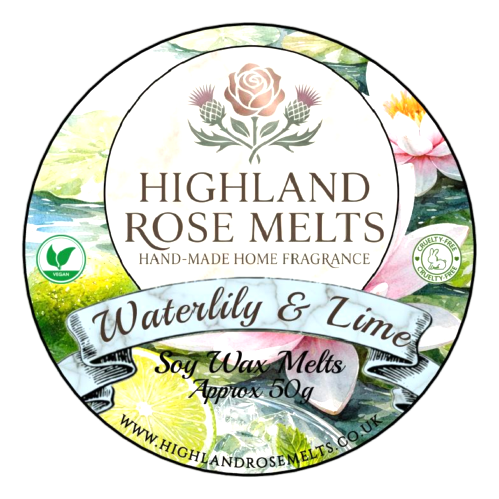 WATERLILY AND LIME WAX MELT POT LABEL